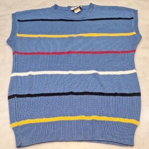 Vintage Par Four For Her Blue Striped‎ Womens Golf Sweater Sz Med 80s 90s Preppy